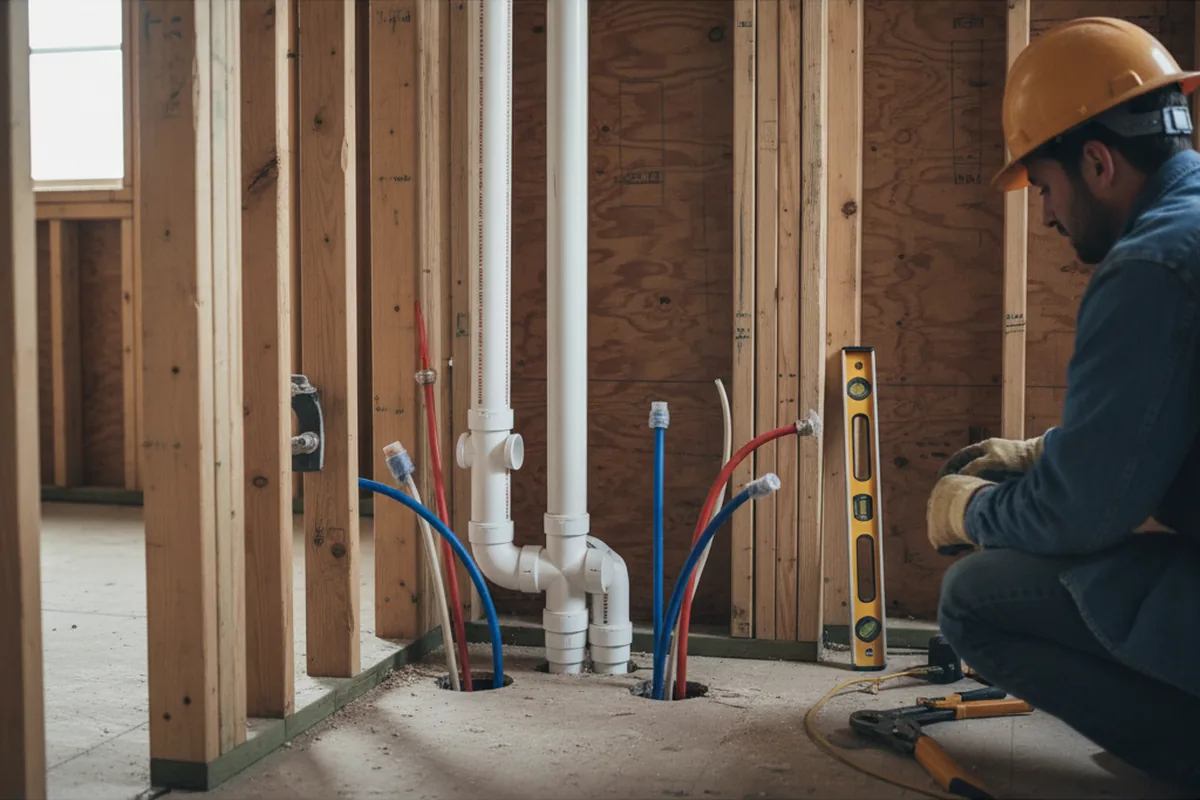 Drain and supply rough-in during Sump Pump Repair in Winlock
